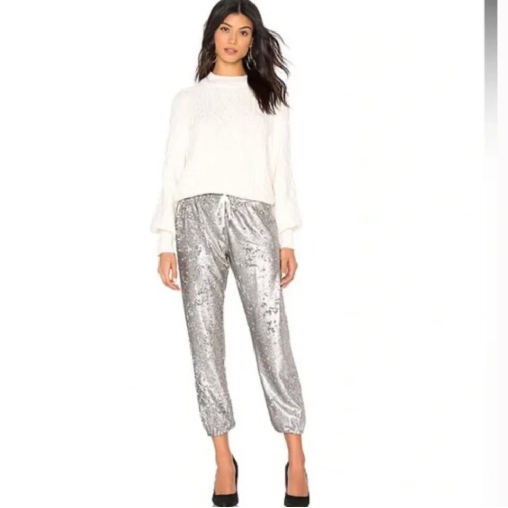 David Lerner Sparkling Silver Sequin Joggers